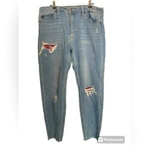 Kancan Light Wash Faded Southwestern Cowgirl  Patchwork Denim Jeans Size 13/30